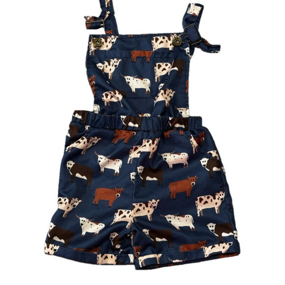 🌷 Blue and Brown Cow 🐮 Print Overalls